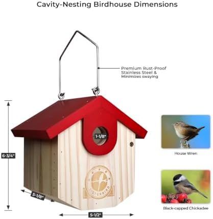 SISTERBIRD Wren Bird Houses for Outside, Bird House Warming Gifts, Red