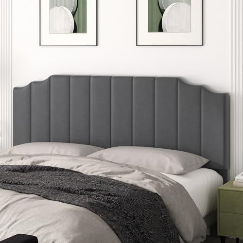 Befurtori King Size Headboard Only, Velvet Wall Mount Headboard, Dark Gray