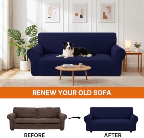 XINEAGE Stretch 2 Seater Slipcover, Non-Slip Pet Couch Cover,Navy Blue