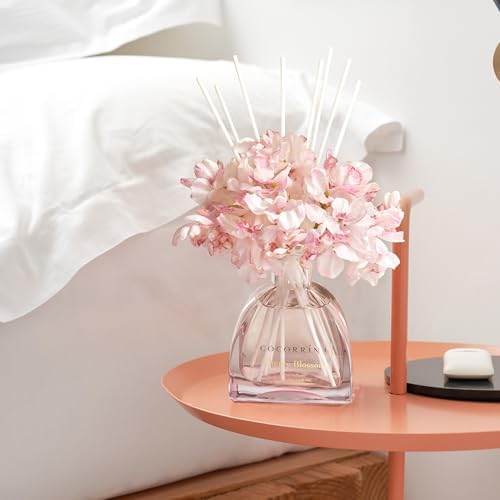 COCORRÍNA Reed Diffuser - 8.5 Oz Cherry Blossom Reed Diffuser with 8 Sticks for Home Bathroom Shelf Decor (Simple Luxe Collection)