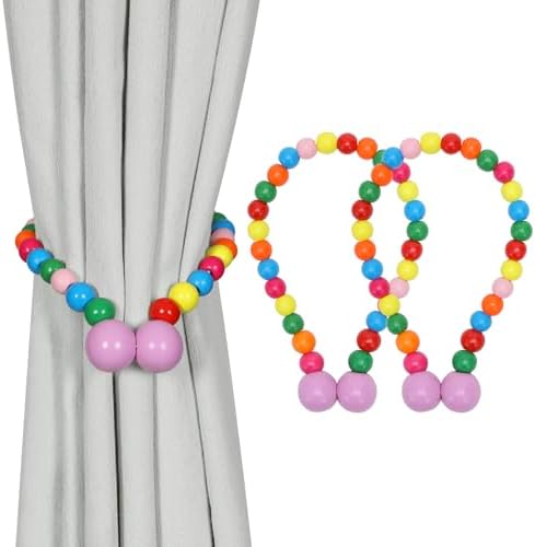 KLOGTSIND Magnetic Curtain Tiebacks, 2 Pack Wood Bead Curtain Holdbacks