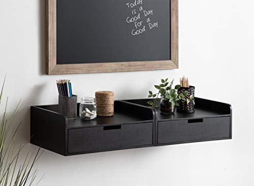 Kate and Laurel Kitt Modern Floating Wall Shelf Side Table with Drawer, 18" x 12" x 6.5", Black