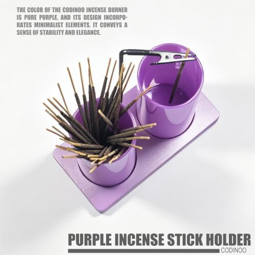 2 in 1 Incense Holder for Sticks,Glass Incense Burner Holder with Storage,Upside Down Incense Holder for Sticks with Glass Ash Catcher for Meditation Yoga Spa Room Home Decor[2 Long Full Purple]