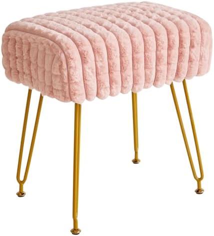 IBUYKE Makeup Vanity Chair, Rectangular Footrest Stool, Pink WBD003P