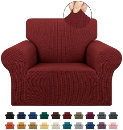 KEKUOU Stretch Chair Sofa Slipcover, Single Couch Cover,Dark Red