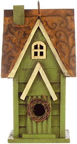 Glitzhome Bird Houses for Outdoors, Hand Painted Distressed Wooden Bird House Hanging Garden Birdhouse for Outside, Decorative Birdhouses for Bluebird Hummingbird Wren Finch Cardinals Cedar 12" H