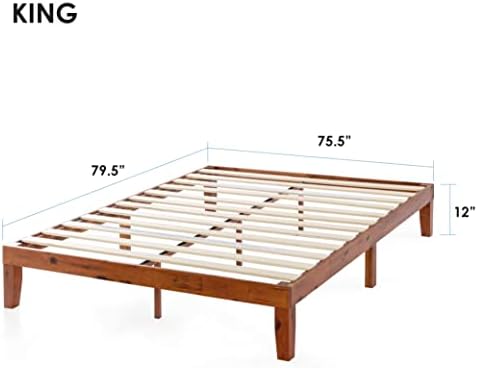 Mellow Naturalista Classic 12-Inch Solid Wood Platform Bed | Wooden Slats, No Box Spring Needed, Easy Assembly | King, Cherry