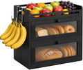 Bread Box for Kitchen Countertop, 2-Tier Bamboo Storage with Raised Shelf