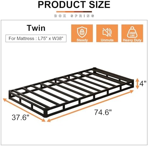 EMODA 4 Inch Twin Box Spring Heavy Duty Bed Base with Fabric Cover