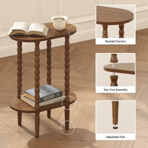 TUTOTAK Narrow Side Table with Solid Wood Legs, Small Oval End Table