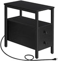 HOOBRO End Table with Charging Station, Narrow Side Table with 2 Drawer & USB Port & Power Outlets, Nightstand for Small Spaces, Stable and Sturdy, for Living Room, Bedroom, Black BK541BZ01