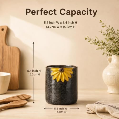 Ceramic Utensil Holder Sunflower Kitchen Utensil Crock Flower Vase Decor