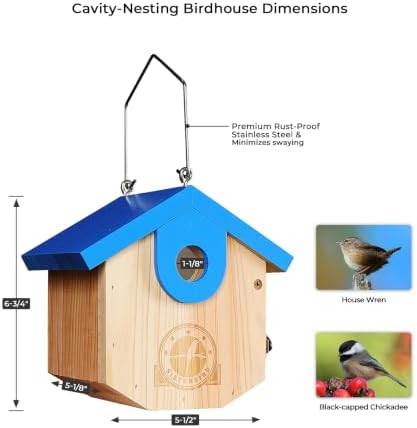 SISTERBIRD Wren Bird Houses for Outside, Bird House Warming Gifts, Blue