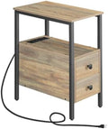 HOOBRO End Table with Charging Station, Narrow Side Table with 2 Drawer & USB Ports & Power Outlets, Nightstand for Small Spaces, for Living Room, Bedroom, Sapphire Brown UC541BZ01