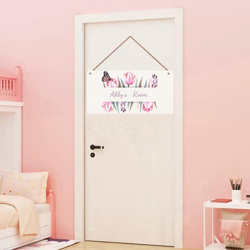 Personalized Sign Fantasy Butterfly Themed For Kids Room Nursery Door Decor,Custom Name Flowers Wall Art Decor Decorative Plate for Boys Bedroom Girls Room