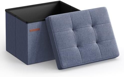 SONGMICS Small Folding Storage Ottoman, 15.7 x 12.2 x 12.2 Inches
