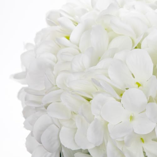 Hollyone White Hydrangea Artificial Flowers with Glass Vase Silk Faux Flowers Arrangements with Faux Water in Blue Vase Fake Floral Bulk Bouquet for Home Decor Table Centerpiece Decorations