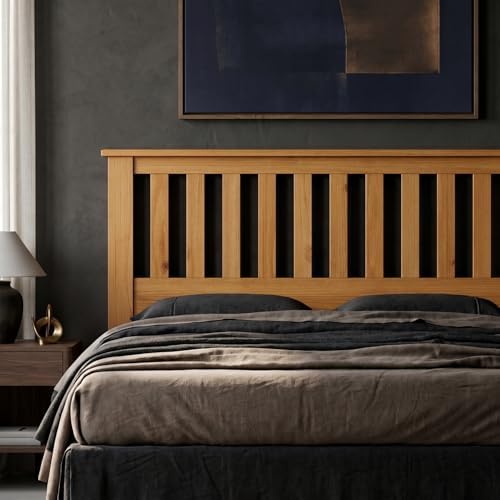ComfIQ Serene Wood Panel Headboard with Mission Slats, Queen, Pine