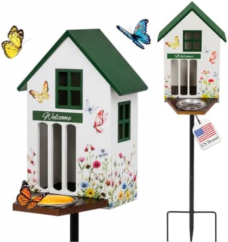 Butterfly House and Feeder for Outside with Metal Stake