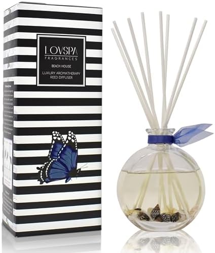 Reed Diffuser Set, Beach House Scented Oil Diffuser with Sticks, Home Fragrance Accessories for Bathroom Shelf Decor, Aroma Diffusers for Home or Office Desk, USA Made