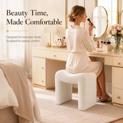 "M" Shaped Vanity Chair Foot Stool Teddy Velvet Ottoman Footrest Sofa Bench