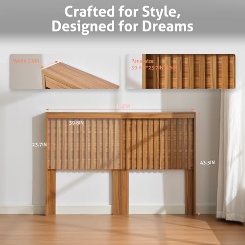 UEV Headboard with Light Elegant Wood Design, 81.5 Inch Wide Headboard Only, Modern Farmhouse, Fluted Panel, Wall Mounted, Wingback(Wooden,King)