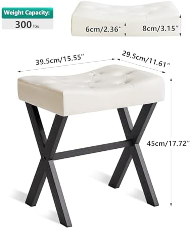 IBUYKE U-Shaped PU Vanity Stool, X-Leg Makeup Chair, White WBD019W