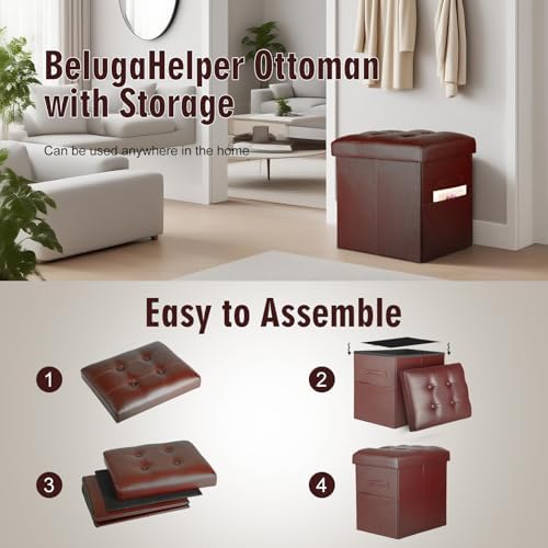 Ottoman with Storage, Upgraded 17" Height Folding Foot Stool, Light Brown