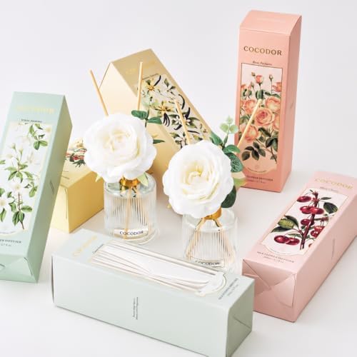 COCODOR Silk Flower Reed Diffuser Set, Clean Linen, 6.7 oz, Home Décor