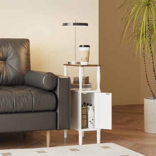 Veegle Narrow Nightstand,Skinny Slim End Side Table(White)