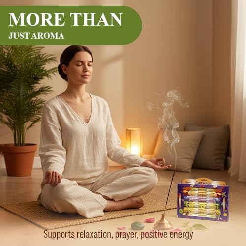 Tulasi Incense Sticks with Natural Oils Set of 6 Fragrances (120 Sticks) Hand Rolled Incense Sticks, Calming Home Aromatherapy, Meditation, Relaxing, Mixed Scents with Natural Oil