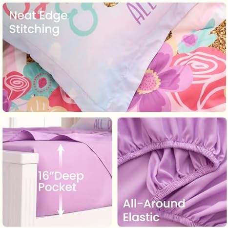 Joiedomi Kids Comforter Set Bedding Set for Boys Girls Super Soft Microfiber Bed in a Bag with Comforter Sheets Pillowcase Sham, Pink Purple Unicorn, Twin
