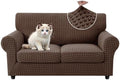 MAXIJIN 3 Pieces Stretch Sofa Covers for 2 Cushion Couch Loveseat Cover for Dogs Washable Love Seat Sofa Slipcovers Thick Soft Furniture Protector with Non Slip Strap (Brown, 55"-69")