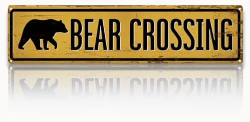 Rustic Farmhouse Metal Tin Sign, Bear Crossing Sign, Vintage Animal Road Signs for Porch, Yard, and Farmhouse, Animal Crossing Warning Signs, Perfect for Garden and Road, 15.7 x 3.9 inches