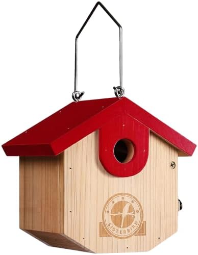 SISTERBIRD Wren Bird Houses for Outside, Bird House Warming Gifts, Red