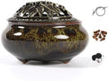 Incense Burner with Calabash Incense Stick Holder - Porcelain Charcoal Censer for Use with Resin Granular Powder Cone or Coil Incense (Fambe Green)