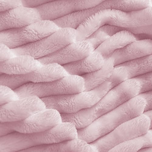 BEDELITE Ribbed Cherry Blossom Fleece Throw Blanket for Couch, 50x60 Inch