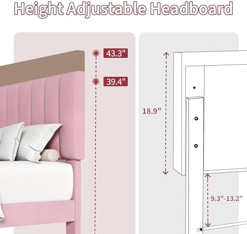 Garvee Twin Size Bed Frame with Upholstered Headboard for Kids, Pink