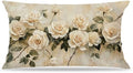French Country Rose Floral Pillow Cover 12x20 Double-Sided, Vintage Cream Flower Decorative Lumbar Throw Pillow Cover for Home Bedroom Living Room