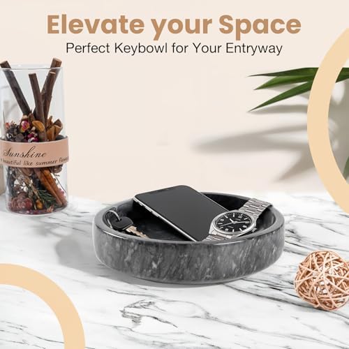 FNTSTICGOODS Marble Decorative Bowl - 7.5" Natural Black Solid Marble Centerpiece - Handmade Stone Fruit Bowl - Catch-All or Key Bowl for Kitchen - Modern Minimalist Decor