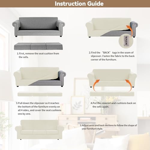 WEERRW 4 Pieces Couch Cover for Sofa Velvet Sofa Covers Washable, Ivory
