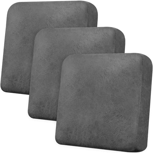 Couch Cushion Covers Leather-Look 3PC Stretch Extra Large Sofa Seat Slipcover Sets Individual Couch Seat Cushion Cover, Pet-Friendly, Non-Slip, Easy Fit - Grey