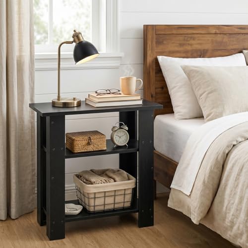 Black Side Table, 3 Tier Narrow End Table for Living Room,22.8" H