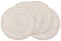 SHACOS Round Placemats Set of 4 Boho Braided Border Table Place Mats for Dining Table Wedding Holiday Party (Ivory Bordered, 4)
