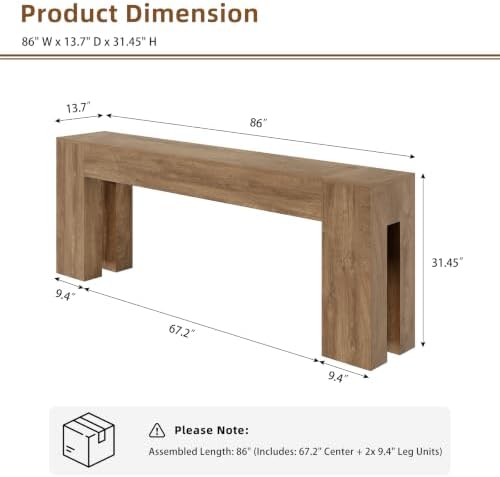 Epecoya 86-Inch Extra Long Console Table for Entryway, Natural Oak Brown