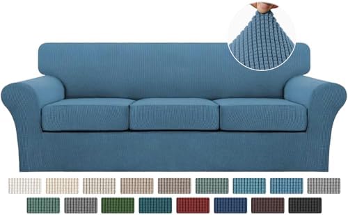 Turquoize 4 Piece Sofa Covers for 3 Cushion Couch Sofa Slipcover with Separate Cushion Couch Cover for Dogs Thick Soft Slipcover Washable Elastic Furniture Protector for Pets(XL Sofa,Dusty Blue)