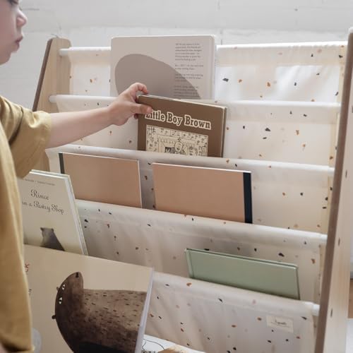 3 Sprouts Recycled Kids Bookshelf, Holds 35 Books, 4-Tier, Terrazzo Cream