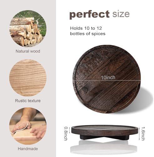 Round Decorative Tray Farmhouse Kitchen Decor Soap Dish, 10" Dark Brown