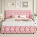 Queen Size Bed Frame, Faux Leather Upholstered Bed with Diamond Headboard