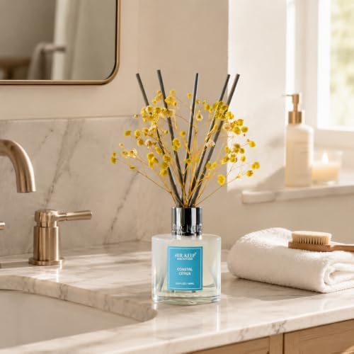Airkeep Reed Diffuser Set,3.38 fl oz (100 ml) - Coastal Citrus Oil Diffusers with 8 Reed Sticks, Home Fragrance Reed Diffuser for Bathroom Shelf Decor
